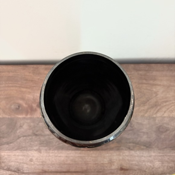 Vintage Czech Black Glass Etched Vase – Birds & Floral – Art Deco Style Moody - Picture 6 of 12